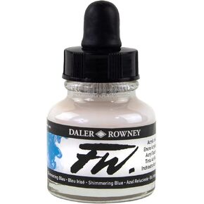Daler-Rowney FW Acrylic Ink Bottle Shimmering Blue - Versatile Acrylic Drawing Ink for Artists and Students - Permanent Calligraphy Ink - Archival Ink for Illustrating and More