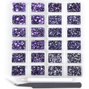 8000 PCS Fix Hot Fix Round Crystals Gems Glass Stones Hotfix Flat -Back Rhinestones لصنع DIY مع ملاقط واحد وقلم واحد (Light Colorado Topaz)
