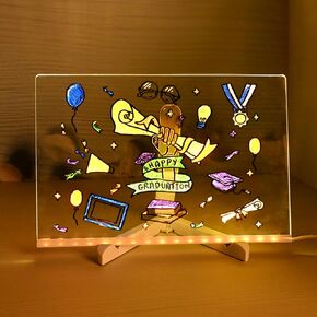 Large LED Note Board with Colors, Graduation Gift Acrylic Dry Erase Message Board Light Up LED Drawing Board with Adjustable Stand and 7 Colors Pens LED Illuminated Neon Letter Message Board
