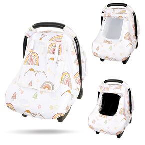 Car Seat Covers for Babies, Baby Car Seat Cover with Peep Mesh Window, Winter Windproof Infant Car Seat Canopy for Girls Boys, Blue Flower