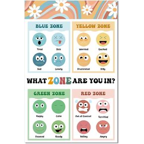 Feelings Chart for Kids Boho Emotions Poster Feelings Bulletin Board Mental Health Posters Calm Down Corner Classroom Zones of Regulation Poster Chart Supplies Autism Sensory Product 17 x 11in