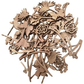 AmoSfun 30pcs ليزر قطع الخشب زخرفة جوفاء الخشب الوردة الوردة زهرة شكل الأقراص الخشبية غير مكتملة للفنون الحرف ديكور