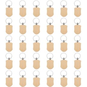 uxcell 30pcs فراغات مفاتيح خشبية ، سلسلة مفاتيح حطب ، خشب ، سلسلة مفاتيح مفتاح الخشب غير المكتم