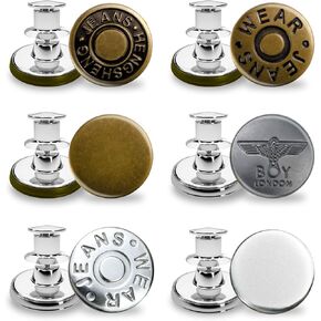Jean Button Pins for Jeans - Jean Buttons Replacement, Adjustable Detachable Instant Buttons No Sew Needed Extend or Reduce Any Pants Waist in Seconds and Free DIY(17mm) (6Pcs)