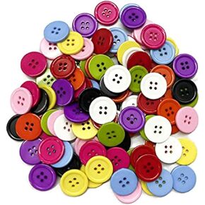 AMORNPHAN 20 mm Assorted Colored Buttons Pack of 100 – 4-Hole Round Mixed Color Durable Craft Resin Replacement for Sewing, Dress, Crafts, DIY, Handmade Ornaments, Decorative, Scrapbook (20 mm(3/4"))