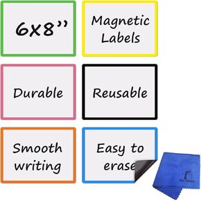 Write On Magnets Dry Erase for Fridge - 6 Pack - 8x6 in Whiteboard Magnetic Labels Writable Magnet Sheets Pads - White Board Magnet Strips for Home and Office