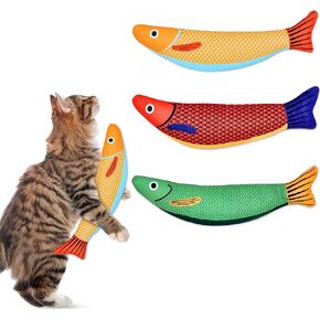 Cat Toys, 3-Pack Catnip Toys for Cats, Soft and Durable with Crinkle Sound, Interactive Kitten Toys for Indoor Cats, 9.4 Inches, Saury Fish Cat Chew Toy for All Breeds (Saury Fish)