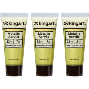 Kingart 502-122 Pro Artist Quality Metallic Chartreuse Paint ، 22 مل (0.74 أوقية) ، 3 عبوات - مجموعة (إجمالي 66 مل) ، Metallic Chartreuse Green