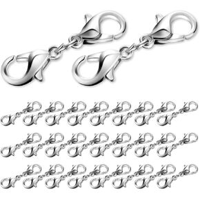 30 Pcs Double Lobster Clasp Necklace Claw Clasp Classic Double End Design Necklace Extender Clasp Closures Jewelry Converters Connector for Women Bracelet Extension DIY Chain Making Accessories