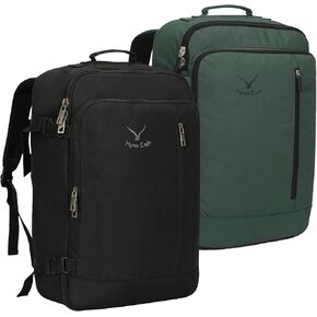 Hynes Eagle Carry on Backpack 38L Large Travel Backpack for Women Flight Approved Weekender Bag Laptop Backpack Men 15 inches Black with Oliver Green
