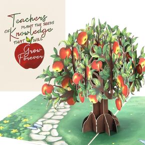 liif شكرا لك بطاقة المعلم | Apple Tree 3D Meturiting pop up apport apprication card والهدايا ، شكرًا لك على بطاقة المعلم | مع ملاحظة رسالة وتغلف | حجم 7 × 5 بوصة (شجرة التفاح)