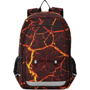 Lava Fire Volcano Backpack School Bag Bag Backpack Lackpack Propack Travel Daypack مع خطوط عاكسة