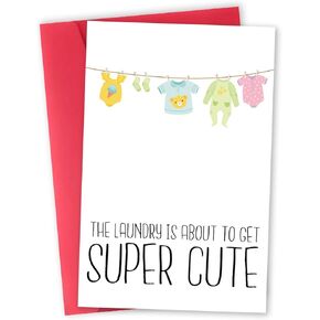 Funny Baby Shower Card for New Mom Dad Parents, Adorable Baby Shower Card for Girl Boy, New Baby Arrival Card, Congrats Pregnancy Card, Super Cute Laundry