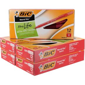 قلم الكرة BIC Round Stic ، نقطة متوسطة ، 1.0 مم ، حبر أحمر ، حزمة من 60 (GSM11RD) جديد