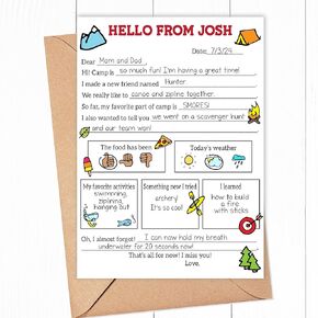Sleepaway Camp Flat Cards for Campers, 5x7 Size, Stationery for Sleepaway Camp for Boys and Girls, Fill in the Blank and Circle your Icon, Set of 10 Cards and Envelopes 24-43 (Not Personalized)