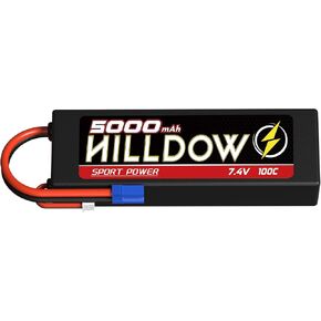 Hilldow 2S Lipo Battery 5000mAh 7.4V 85C Hardcase RC بطارية مع موصل EC3 لـ 1/8 1/10 RC Car Slash RC Buggy Truggy RC Airplane AUAL بدون طيار