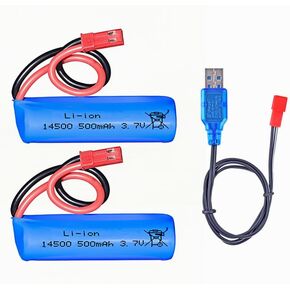3.7V 500mAh Li-ion بطارية قابلة لإعادة الشحن مع قابس JST لـ Huina 1337 1338 RC Trucks 1337 2 Pack مع كابل شاحن USB