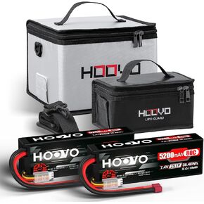 HOOVO 2S 7.4V 5200MAH 80C RC LIPO Battery Hard Case with T Connector 2Pack و 2 Pack Lipo Bag Bearbroof Fireproof Lipo Battery Batch