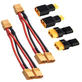 2PCS 14AWG XT60 Parallel Battery Connector 2-Male to 1-Female XT-60 Cable Dual Extension Y Splitter Harness Adapter & RC XT30 to XT60 Plug Female Male Adapter Connector
