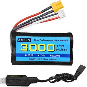 7.4V 3000mAh 15C 2S XT-30 PLUT LI-ion بطارية مع كابل شحن USB للسيارات عالية السرعة ، وشاحنات RC Ship Model وبطاريات مركبة هندسة Huina