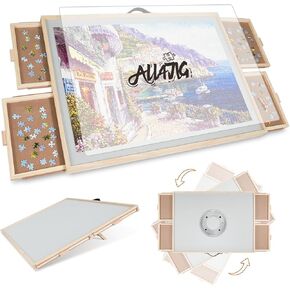 ALL4JIG 2-in-1 Tilting & Rotating Puzzle Board for Adults Gifts, Wooden Jigsaw Puzzle Table with 4 Drawers, Portable Puzzle Table with Lazy Susan and Cover, 26.4" x 34.4" for 1500 Pieces