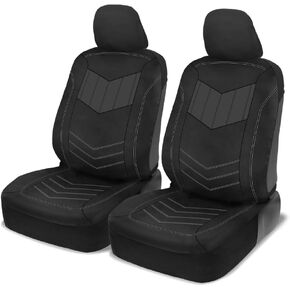 Motor Trend MTSC304MTSC688 ComfortPlush PU Leather Sideless Seat Covers (Front 2pc) & Heavy-Duty Floor Set (4pc Mat Combo) for Car Auto (Sedan Truck SUV Minivan)