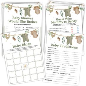 Hilarious Baby Shower Games for Baby Shower Boy Decorations, Baby Shower Bingo Games, Guess Who Mommy or Daddy, Would She Rather, Baby Prediction Cards for 25 Guests