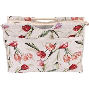 Wood Handles Knitting Bag Travel Yarn Organizer Crochet Bag for Knitting Needles Sewing Tools 16.5x11.8x4.3in(Red Flower)