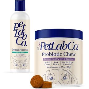 Petlab Co. - حزمة تنظيف أسنان الكلاب وصحة الأمعاء: صيغة أسنان الكلب للتنفس الطازج ، والأسنان الصحية واللثة والكلاب البروبيوتيك لصحة الأمعاء ، والحساسية الموسمية ، والجلد والأذن الخميرة
