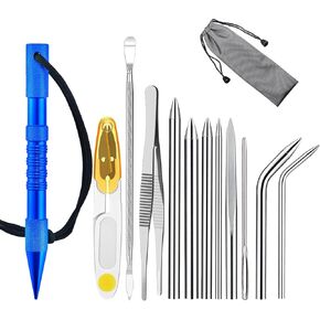 Monobin 12 PCS Paracord Fid Tools Paracord مع Marlinspike Marlinspike من الفولاذ المقاوم للصدأ ، إبر غرز الباراكورد لنسج الجلد