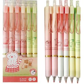 6 أجهزة كمبيوتر لطيفة قابلة للسحب أقلام أقلام الحبر كاريكاتير Cat Pen 0.5mm الحبر الأسود Kawaii كتابة القلم للنساء الفتيات الأولاد اللوازم المدرسية (6pcs Cat)