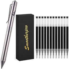SMOOTHERPRO Stainless Steel Bolt Action Pen and 12 Pack Gel Ink Refills
