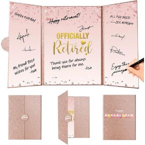 Crenics Rose Gold Retirement Party Decorations for Women, Officially Retired Guest Sign in Book Alternative, Retired Signature Book 18" x 12", Awesome Retirement Gifts
