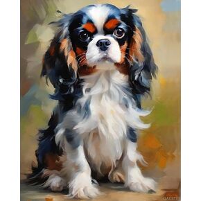 Qaceyid الطلاء الجديد بأرقام للبالغين Cavalier King Charles Spaniel DIY Digital Painting by Numbers kits on Canvas Wall Art Work
