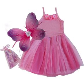 Girls Flower Fairy Dress Up Gift Set - Dress, Wings & Favor Bag