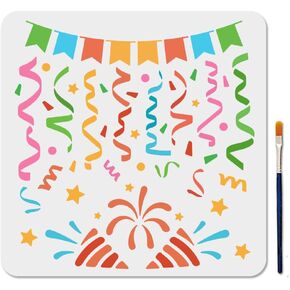 Mayjoydiy Confetti Ribbons stencil 11.8 × 11.8inCh Resable Banner Fireworks Stencils for Party Party Partn
