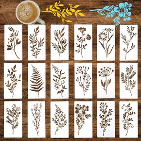 18 PCS Stencils للطلاء على الخشب ، أوراق القابلة لإعادة الاستخدام للزهرة البرية للطلاء للرسوم الحائط الخشبية للوحات نمط كبير قماش DIY ديكور المنزل
