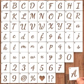1 Inch Letter Number Stencils - 66Pcs Calligraphy Alphabet Reusable Plastic Cursive Lettering Templates for Painting on Wood, Art Crafts, Upper & Lower Case