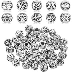 40 PCS Silver Spacer حبات لصنع المجوهرات ، سحر الفواصل المعدنية سحرية حبة مجوهرات زخرفية كبيرة صنع حبات مع حفرة 4.5 ملم لحرف سوار DIY