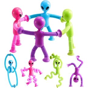 JOYIN 4 Pcs Pop Tubes Suction Cup Alien Toys, Autism Sensory Gifts Fidget Toys for Kids Toddler Boys Girls Year Ages 3 4 5 6 7 8 9 10 Birthday Party Favors Kids Travel Classroom Prize