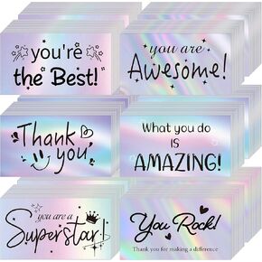 Thank You Cards Small Business Encouragement Cards 120 PCS Holographic Inspirational Card Bulk Motivational Card Appreciation Greeting Card for Wedding Baby Shower Graduations Christmas, 6 Designs
