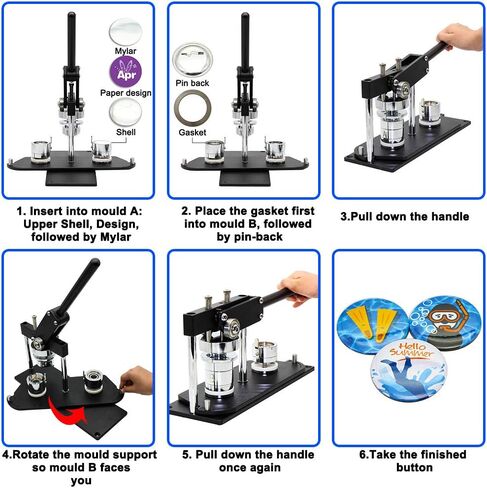 ChiButtons Pro 58mm (2.25") Metric Button Maker B400 Kit | All-Metal Premium Press w/ 100 Parts, Adjustable Cutter & Moulds | Boutique Stores, Event Vendors, Small Business (Black-New) in Saudi Arabia