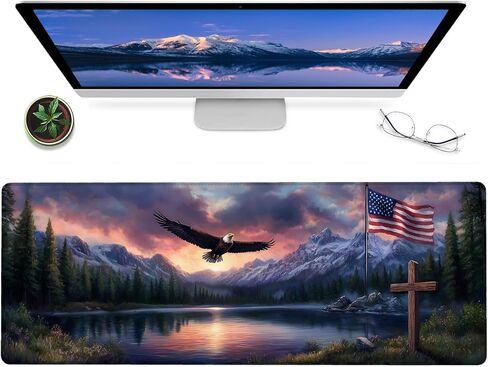 Patriotic Eagle and Flag Gaming Mouse Pad – 12x31.5in Non-Slip Rubber Desk Mat with American Landscape Design – Large Extended Mousepad for Office Home – Deskmat Gifts for Veterans Lover Decor in Saudi Arabia