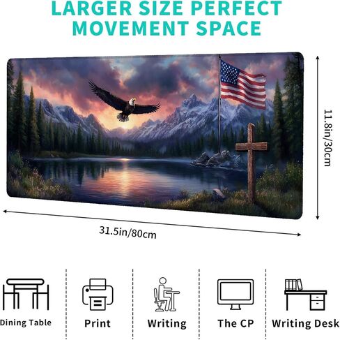 Patriotic Eagle and Flag Gaming Mouse Pad – 12x31.5in Non-Slip Rubber Desk Mat with American Landscape Design – Large Extended Mousepad for Office Home – Deskmat Gifts for Veterans Lover Decor in Saudi Arabia