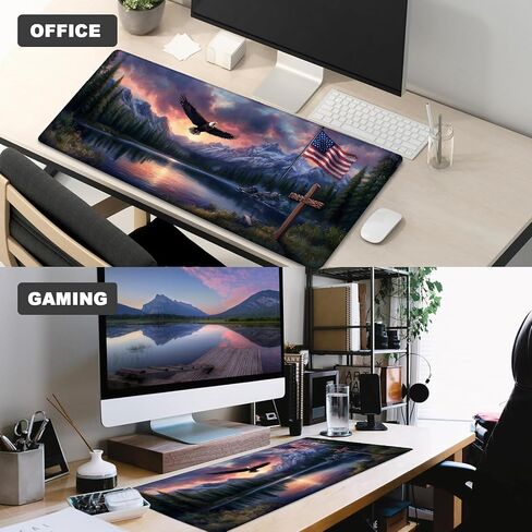 Patriotic Eagle and Flag Gaming Mouse Pad – 12x31.5in Non-Slip Rubber Desk Mat with American Landscape Design – Large Extended Mousepad for Office Home – Deskmat Gifts for Veterans Lover Decor in Saudi Arabia