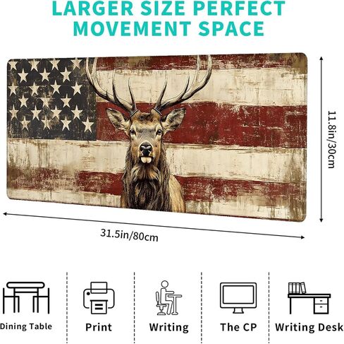 Patriotic Eagle and Flag Gaming Mouse Pad – 12x31.5in Non-Slip Rubber Desk Mat with American Landscape Design – Large Extended Mousepad for Office Home – Deskmat Gifts for Veterans Lover Decor in Saudi Arabia