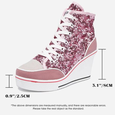 Women's Canvas High-Heeled Bling Shoes Casual Shoes Fashion Sparkling Sneakers for Walking Platform Wedges Pump Shoes in Kuwait