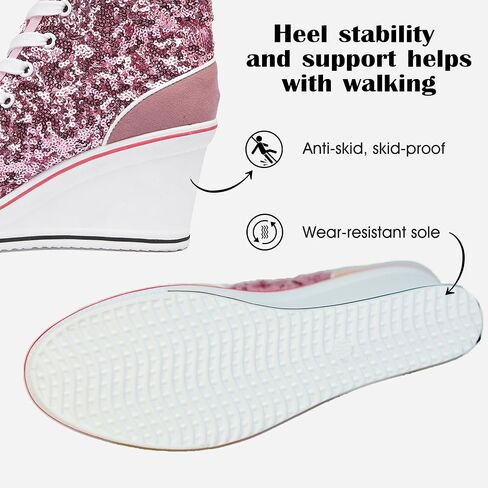 Women's Canvas High-Heeled Bling Shoes Casual Shoes Fashion Sparkling Sneakers for Walking Platform Wedges Pump Shoes in Kuwait