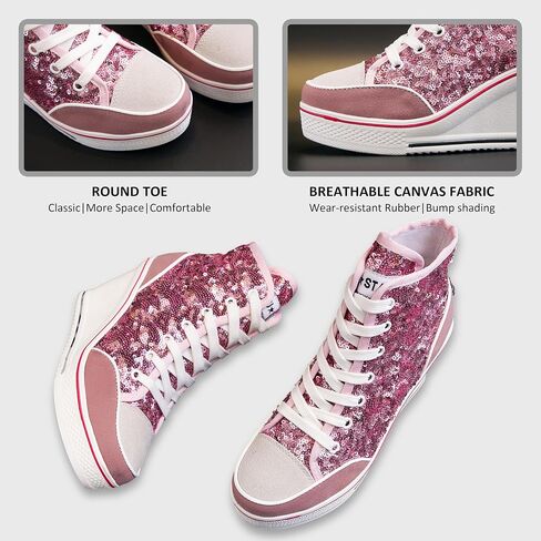 Women's Canvas High-Heeled Bling Shoes Casual Shoes Fashion Sparkling Sneakers for Walking Platform Wedges Pump Shoes in Kuwait