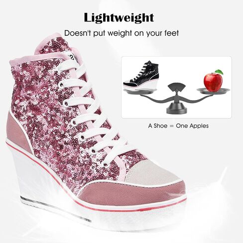 Women's Canvas High-Heeled Bling Shoes Casual Shoes Fashion Sparkling Sneakers for Walking Platform Wedges Pump Shoes in Kuwait